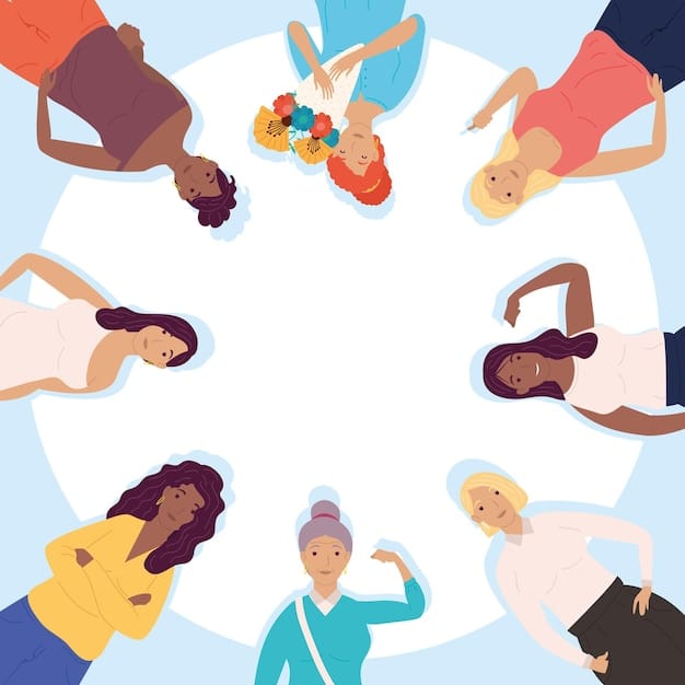 A diverse group of people sitting in a circle, eyes closed, hands resting on their knees, participating in a guided meditation and affirmation session. Soft, natural light filters through a nearby window.