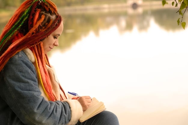 A person journaling in a peaceful setting, representing the practice of expressive writing and emotional processing.