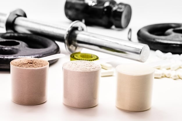A variety of sports supplements displayed on a clean, minimalist background. Include protein powder, creatine, beta-alanine, and electrolyte tablets. Focus should be on the presentation of reputable brands and clear labeling.