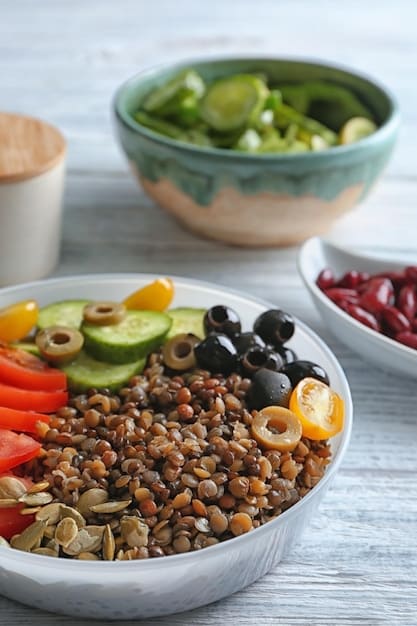 A close-up shot of various legumes (lentils, chickpeas, black beans) in separate bowls, highlighting their textures and colors. The image showcases the diversity of legumes as a key source of plant-based protein.