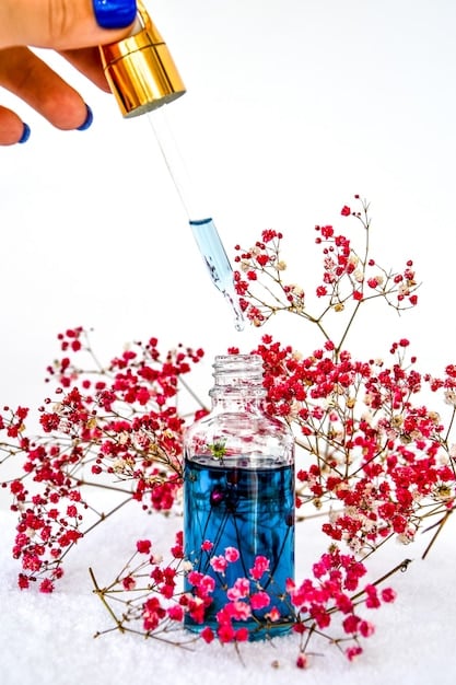 A photo comparing natural perfume ingredients like flower petals and spices with laboratory beakers containing synthetic chemicals, illustrating the two primary sources of perfume components.