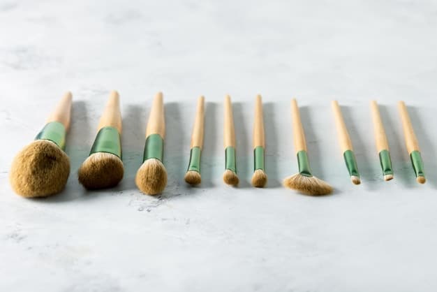 Various foundation application tools displayed neatly, including different types of brushes (kabuki, stippling), a damp beauty blender, and a hand demonstrating fingertip application. The background is clean and professional.