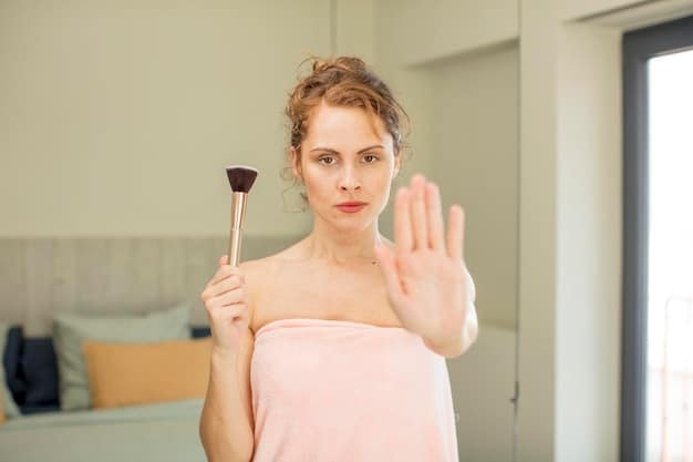 A close-up of a person looking frustrated in a mirror, their makeup appears too powdery and cakey, showing the negative result of improper baking, emphasizing the need for correct technique.