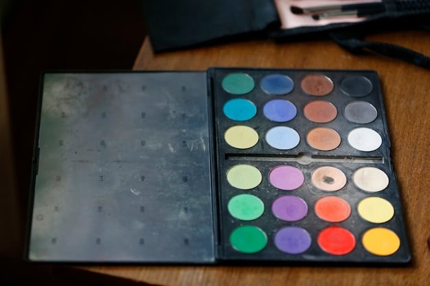A close-up of a diverse range of colorful eyeshadow palettes opened, showcasing rich pigments and various finishes, with a high-performance mascara and a sleek eyeliner pen placed alongside.