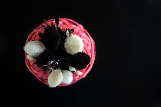 A collection of clean, diverse makeup brushes neatly arranged in a stylish holder, alongside a beauty blender sponge and a compact mirror, all bathed in soft, inviting light.