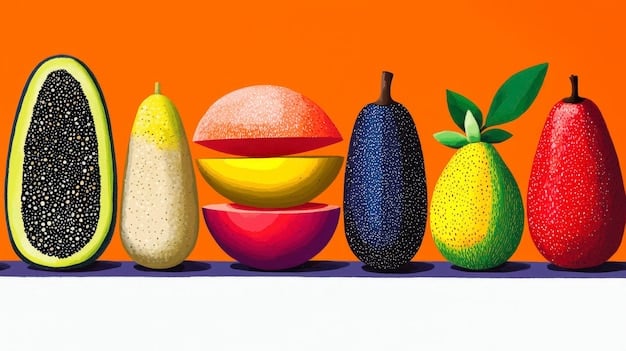 A vibrant, colorful illustration of various fruits, vegetables, and whole grains clustered together, representing diverse sources of prebiotics, with a subtle aura of beneficial gut microbes around them.