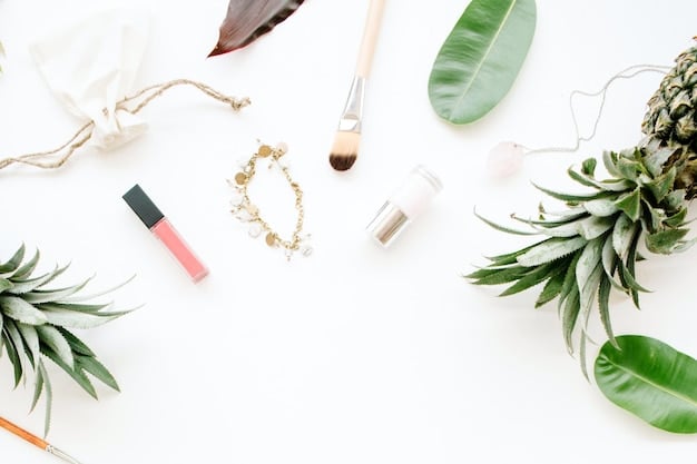 A detailed flat lay of various lightweight, long-wearing makeup products suitable for summer, including a compact foundation, a tinted sunscreen, and a waterproof mascara, arranged artistically on a light, textured background. Emphasize the sleek packaging and modern aesthetic.