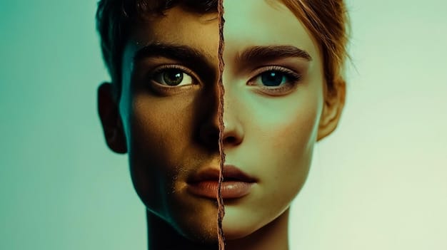 A split image showing the difference between a face with no highlight and a face with subtle highlight applied to the cheekbones, brow bone, and nose bridge. The highlighted side appears more sculpted and radiant, demonstrating the impact of highlight and illuminate techniques.