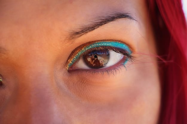 A close-up shot of a woman's eye being transformed with makeup. On one side, the eye has subtle, natural daytime makeup. On the other side, the eye has a smoky eyeshadow application and winged eyeliner, demonstrating the transformation from day to night.