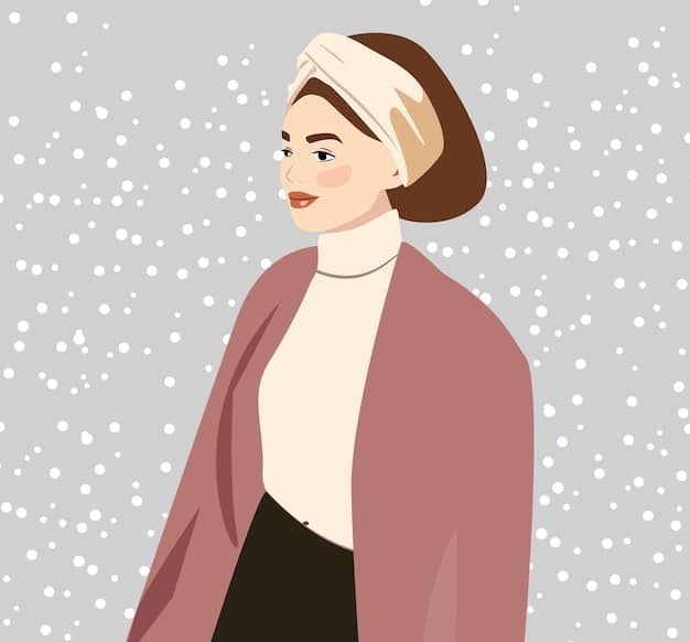 A woman with a short, layered bob wearing a silk scarf tied around her head. The scarf has a floral pattern, complementing the spring theme. Her hair is styled with slight waves, emphasizing the 