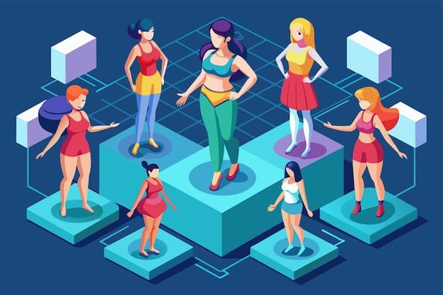 A diverse group of avatars attending a virtual fashion show in the metaverse. The avatars are of various ethnicities, body types, and ages, showcasing a wide range of digital clothing styles and accessories. The virtual runway features models with disabilities using adaptive technology to showcase inclusive designs. The environment is vibrant and welcoming, with interactive elements promoting inclusivity and collaboration.