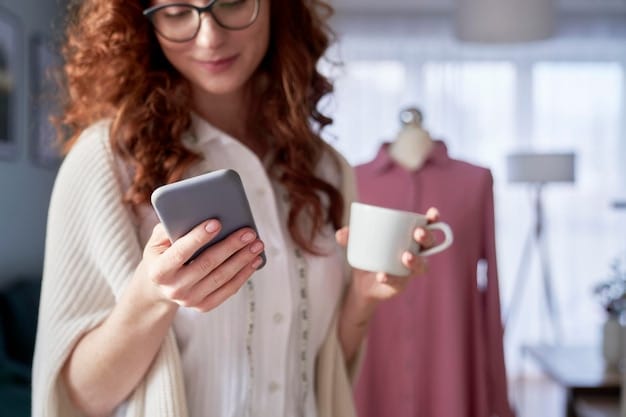 A close-up shot of a woman using her smartphone to shop for clothing online. The screen displays a fashion brand's website with various clothing items, and the woman is in the process of adding an item to her cart. The scene highlights the convenience of mobile shopping in The Business of Fashion: How Brands are Adapting to a Changing Retail Landscape.